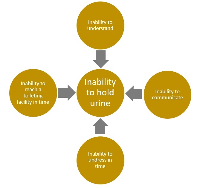 The image illustrates the common post-stroke bladder control problems. 